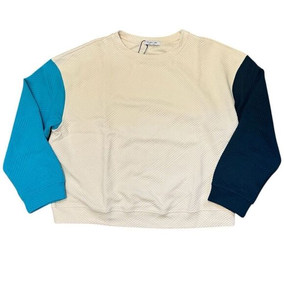 Blue Contrast Color Block Drop Shoulder Long Sleeve Top & Shorts Lounge Set NWT - Picture 5 of 13